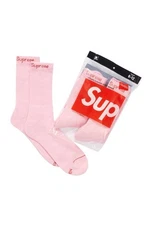Supreme / Hanes Pink Crew Socks Authentic 4-Pack Size 6-12 Fast Free Shipping 🚚