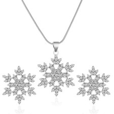 Snowflake Necklace Earring Set Sparkling Cubic Zirconia Snowflake Silver