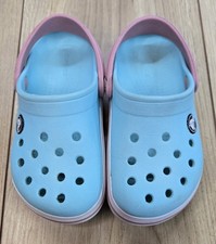 Crocs Kids Bayband Slip-Ons Youth Sz C 9, Sky Blue/Pink, Great Condition