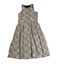 Ivanka Trump Size 10 Black White Jacquard Fit  Flare Sleeveless Midi Dress