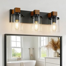 3-Light Farmhouse Bathroom Light Fixtures, Black Bathroom Vanity Light Fixtur...