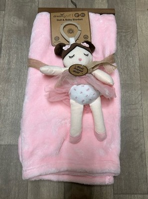 NWT Dream Gro Pink Baby Blanket & Doll Brunette Best Friend DreamGro 40 x30 