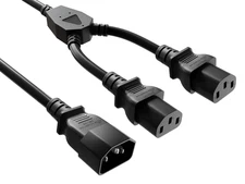 16 AWG Power Cord Splitter Cable (IEC320 C14 to IEC320 C13 x 2) - 1 / 3 / 6 ft