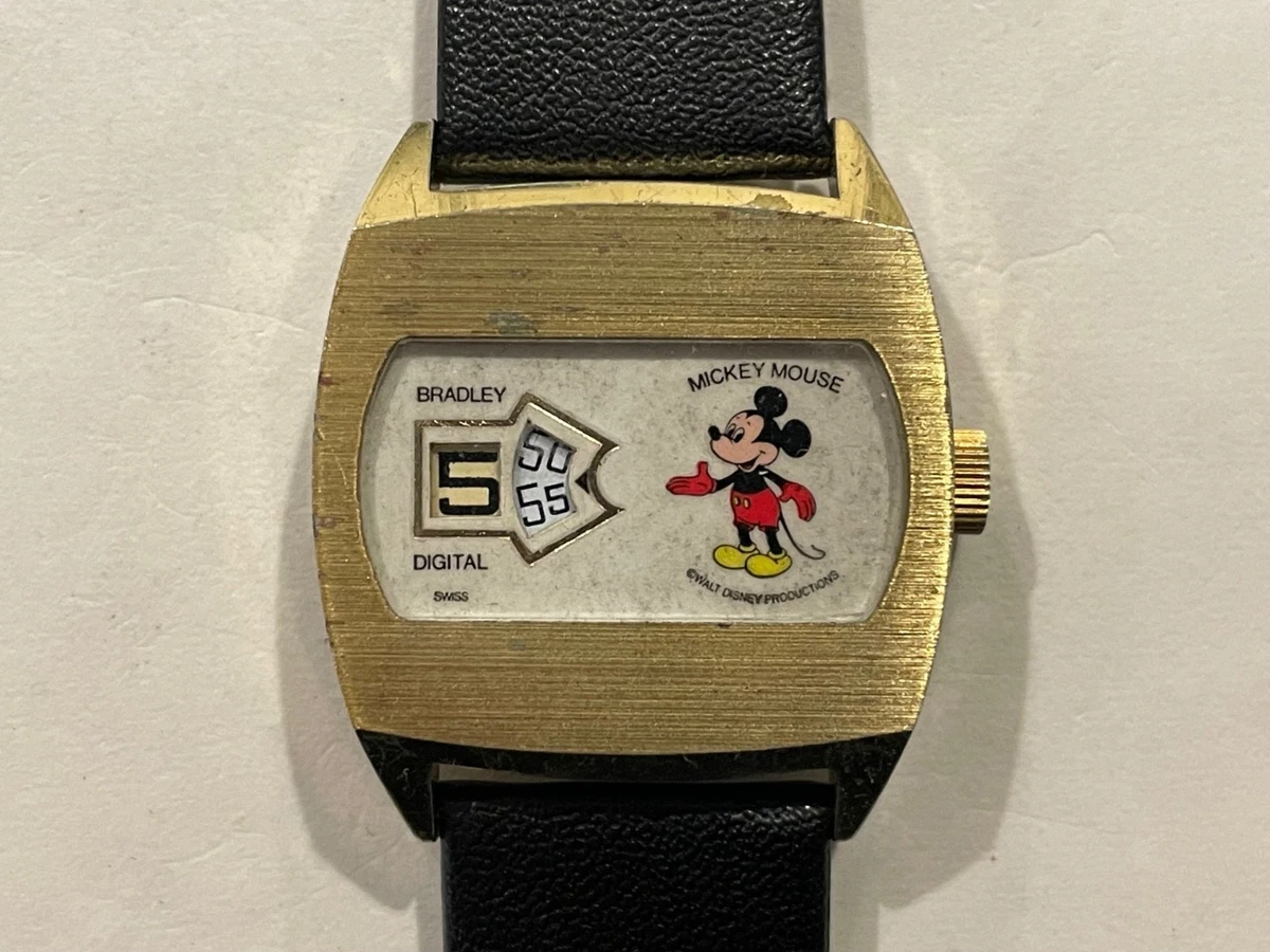 Mickey Mouse Gold Toned Watch From Bradley, Mechanical Movement - RUNNING Mickey Mouse Watch Vintage Bradley - Etsy main image 3