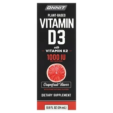 2 X Onnit, Plant Based Vitamin D3 with Vitamin K2, Grapefruit, 25 mcg (1,000 IU)