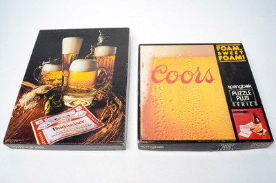 Springbok Beer Puzzle Lot x2  Budweiser Ahhh + Coors Foam Sweet Foam No Coasters