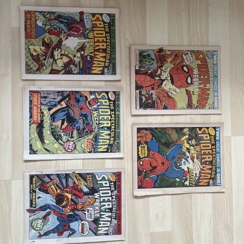 Spectacular Spider-Man Comic Bundle #334 - 338 (1979) Vintage Marvel U.K. Weekly
