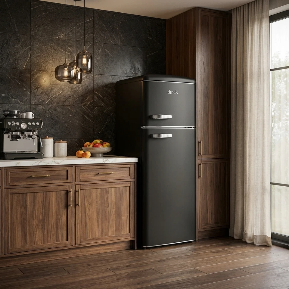 DMDK DKB2 Retro-Kühlschrank mit Gefrierfach, freistehend, schwarz und cremefarbe - Bild 3 von 4
