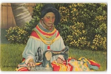 Postcard Seminole Girl Making Ceremonial Dress, Musa Isle Village VTG VPC02.