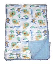 Luvable Friends Safari Baby Blanket Monkey Lion Alligator Turtle Blue Sherpa