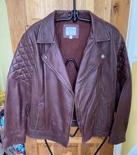 Fat Face Brown Leather Biker Jacket Size 12