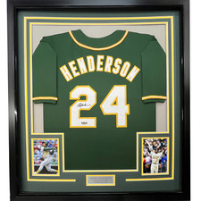 Framed Facsimile Autographed Rickey Henderson 33x42 Reprint Laser Auto Jersey