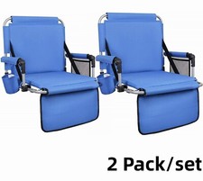 ALPHA CAMP 2 Pack Portable Folding Padded Stadium Seat Bleacher Chair Cup Holder