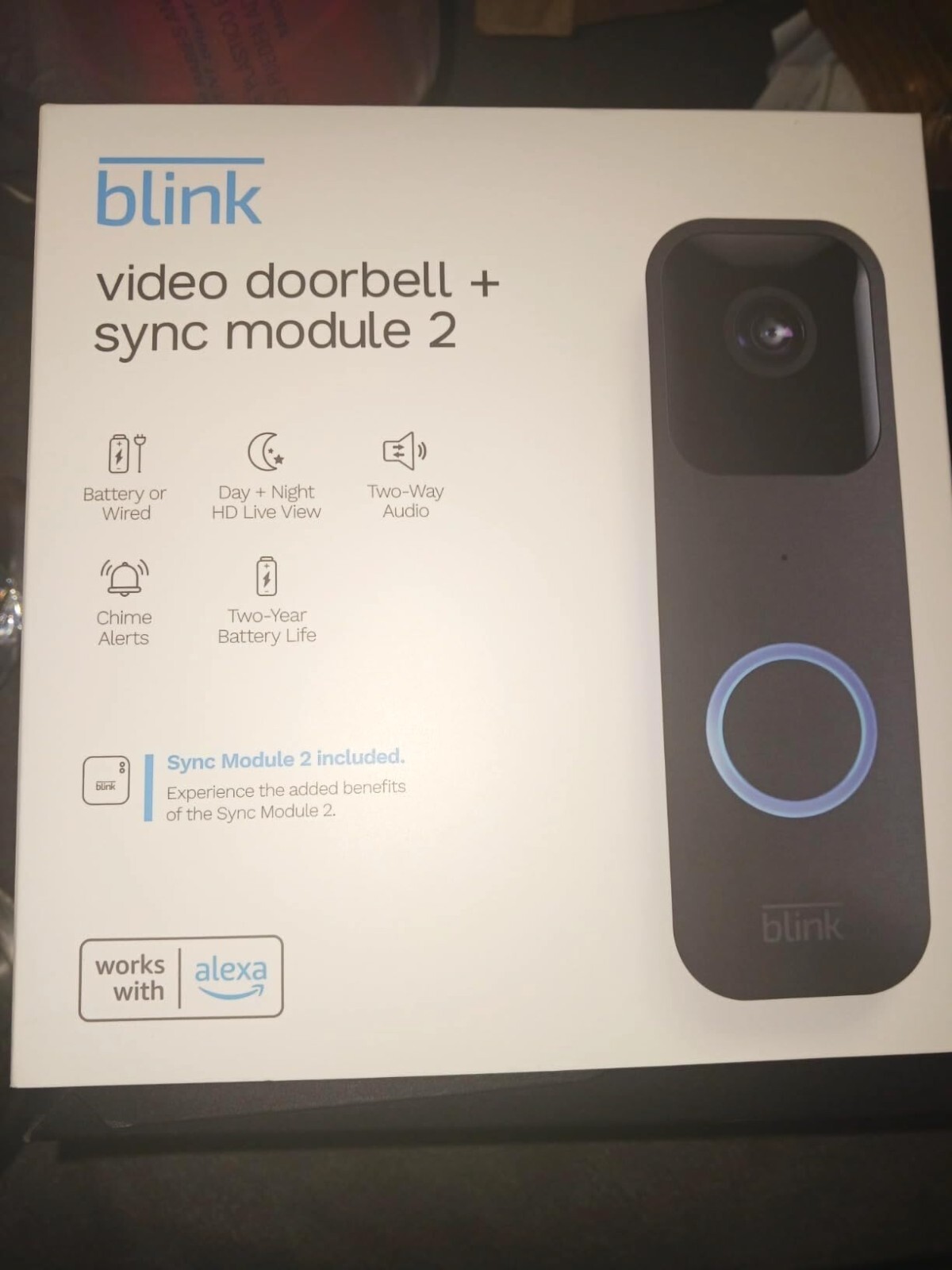 Video Doorbell | Two-Way Audio HD Video  Alexa Enabled Black Brand New-image