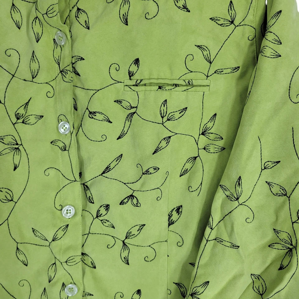 VTG Sag Harbor Embroidered Leaf Print Blouse Button Up 24W Fairy Faux suede - Image 4 of 4
