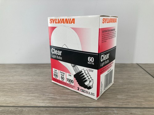 Sylvania 60 Watt A19 Clear Light Bulb Vintage Packaging 890 Lumens 2 Pack 120V