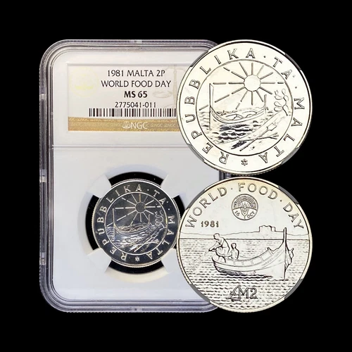 MALTA. 1981, 2 Pounds, Silver - NGC MS65 - World Food Day, RARE