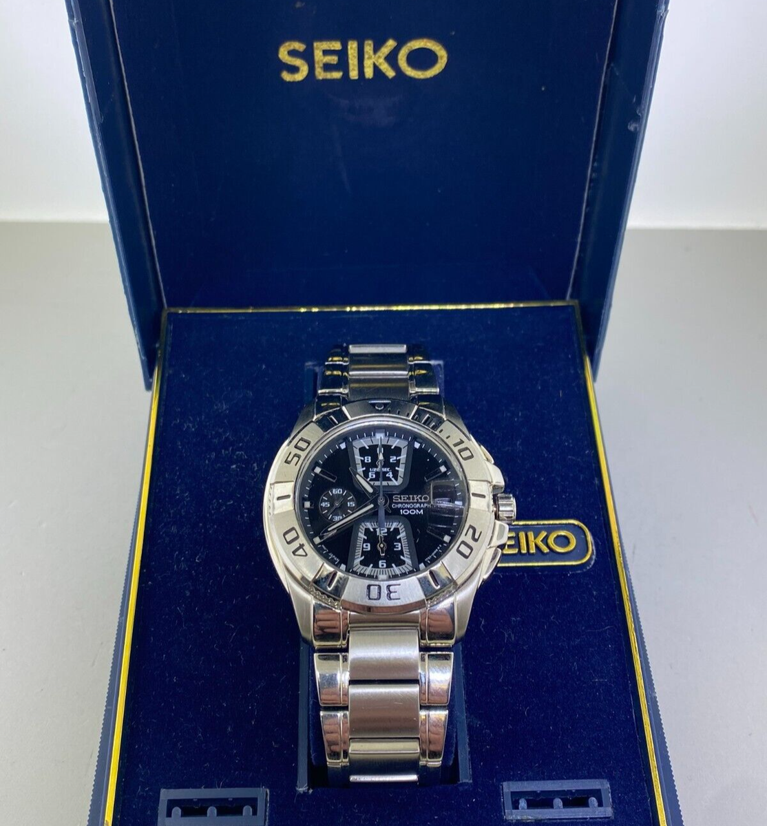 SEIKO 7T92 Chronograph Tachymeter Men's Watch - 100M Stainless