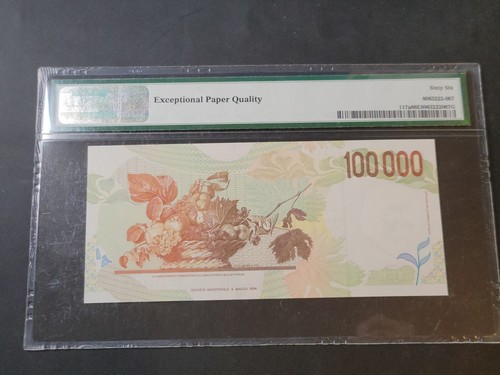 Italy 100000 100,000 Lire 1994 Caravaggio 117a Fazio Speziali PMG Gem Unc 66 EPQ - Picture 2 of 2