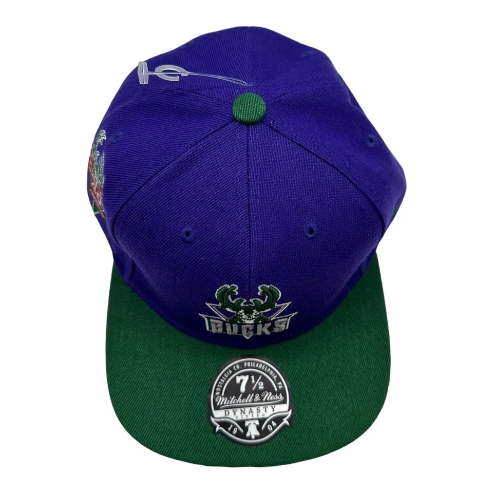 Sombrero ajustado Mitchell & Ness Milwaukee Bucks 40 aniversario verde púrpura 7 1/2 Foto 2 de 4