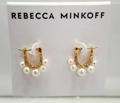 Rebecca Minkoff Gold Rhinestone & Pearl Earrings Retail  $38 (E33250R1)