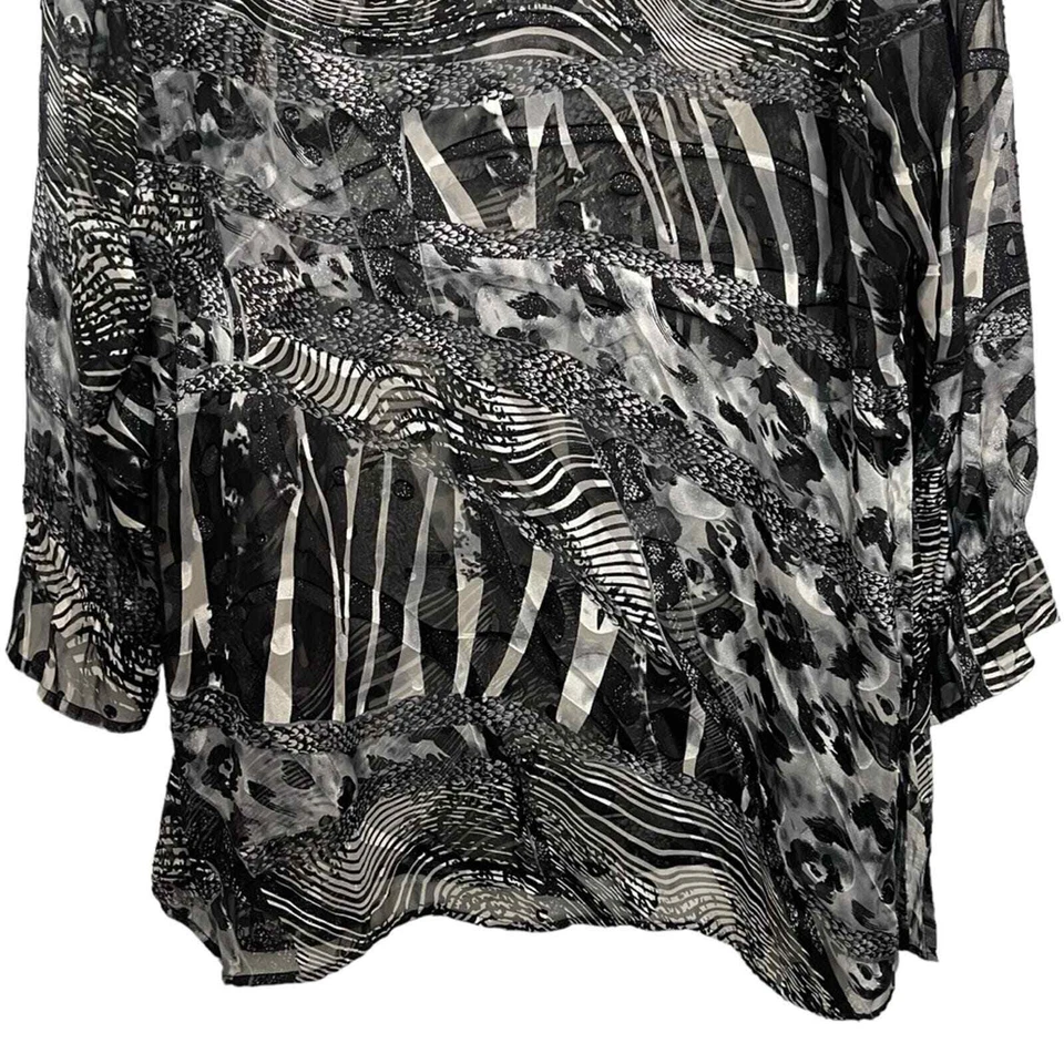 Túnica transparente vintage de mezcla de seda cubierta de playa blanco y negro cebra animal estampado L Foto 3 de 4