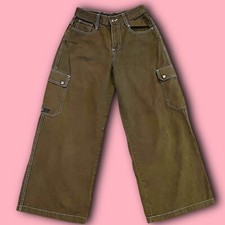 Vintage 90s Kikgirl Wide Leg Green Cargo Mall Goth Rave Skater Pants