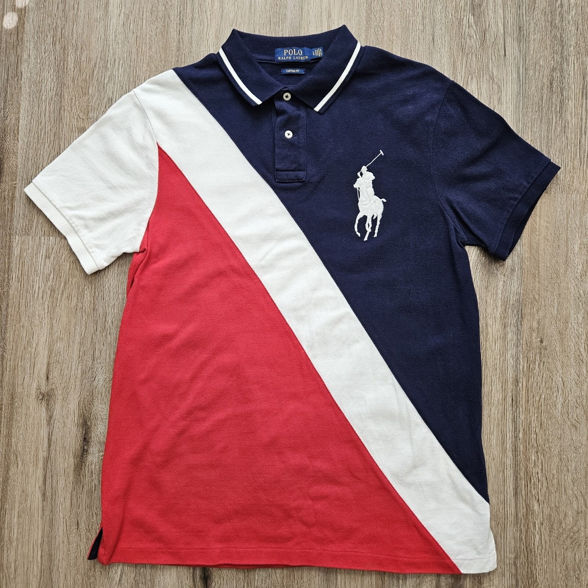 Ralph Lauren Polo Shirt Mens Large Red White Blue Big Pony