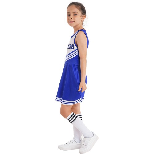 Kids Cheer Leader Costumes Cheerleading Uniform Dress with Stockings Pom Poms - Picture 57 of 66
