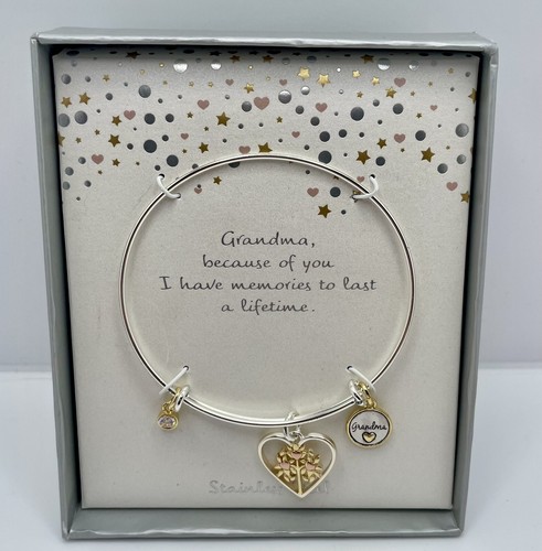 Edelstahl Oma Armband mit Herz und klarem Stein