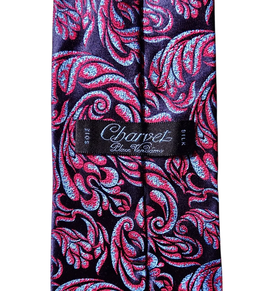Corbata Charvet Place Vendome para hombre negra roja azul floral seda hecha en Francia Foto 4 de 4