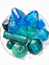 12 Loose Mix Random Assortment Large Beads Blue Clear Crystal Glass Bead