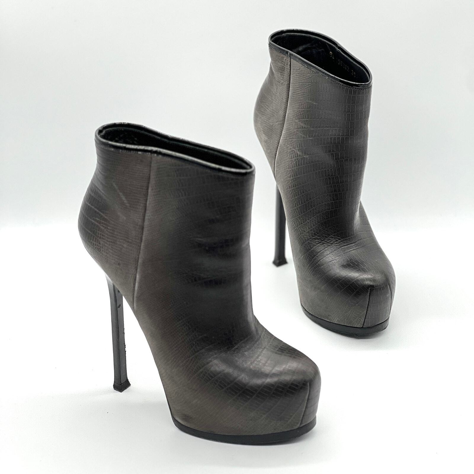 Scarpe YSL YVES SAINT LAURENT donna 38 grigio tribtoo lucertola goffratura stivale plateau