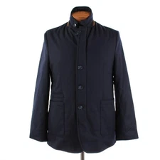 Zanella NWT Vitale Barberis Canonico Wool Car Coat w/ Suede Size M US In Navy