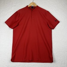 Nike Tiger Woods Polo Shirt Mens Medium Red Blade Collar Snap Golf ribbed