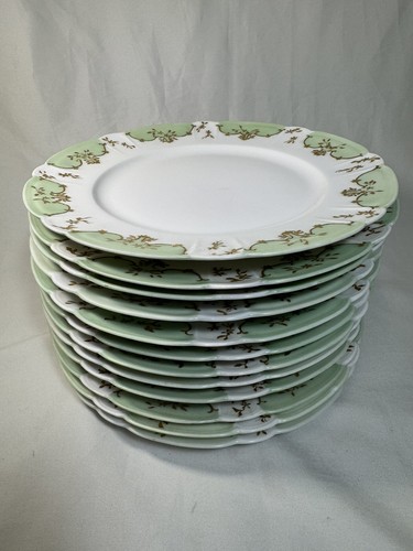 (12) Haviland 9.625" Green & Raised Gold Handpainted(?) DINNER PLATE - Blank 10 - Picture 10 of 16