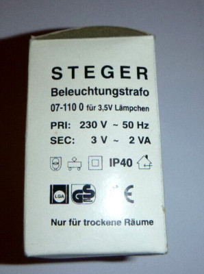 Steger Beleuchtungstrafor für 3,5 V Lämpchen, NEU mit Original-Verpackung