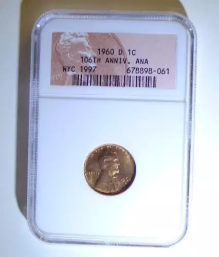 1960 D CENT 106th ANA ANNIVERSARY NYC 1997 NGC SAMPLE SLAB Free Shipping