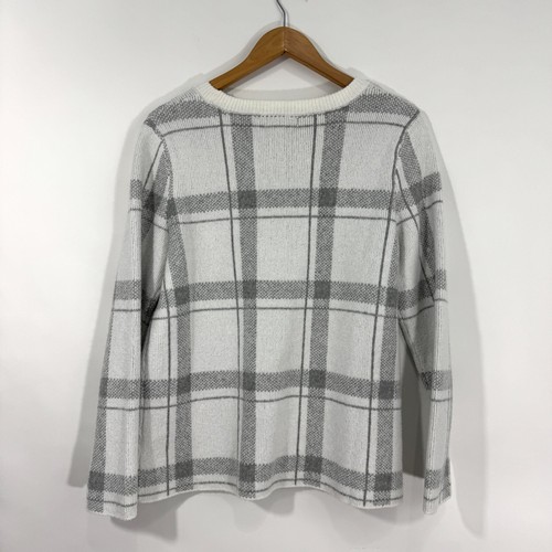 Liz Claiborne Women’s Size Medium Gray White Plaid Print Pullover Sweater Top - Picture 5 of 5