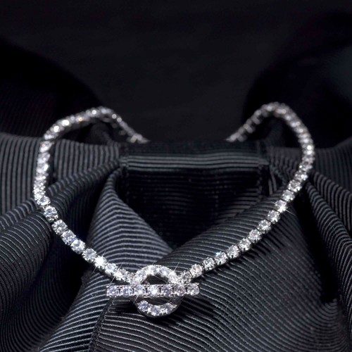 18k white gold gp round cz cubic zirconia chain toggle minimalist slim bracelet - Picture 4 of 7