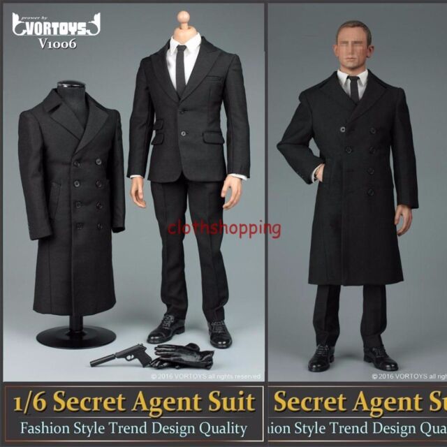 1 6 James Bond 007 Agent Suit Black Overcoat Pants Clothes Set F 12 Figure Toy For Sale