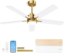 Large 52 in Ceiling Fan Indoor - Quiet DC Motor, Remote Control - White
