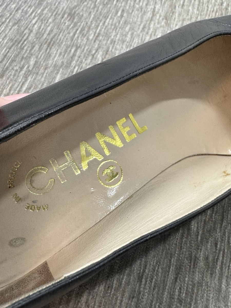 Vintage Chanel Heels Shoes Womens 36.5 Black Double C CC
