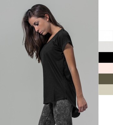 Build Your Brand Ladies Long Slub Tee BY036 Damen Kurzarm T-Shirt NEU