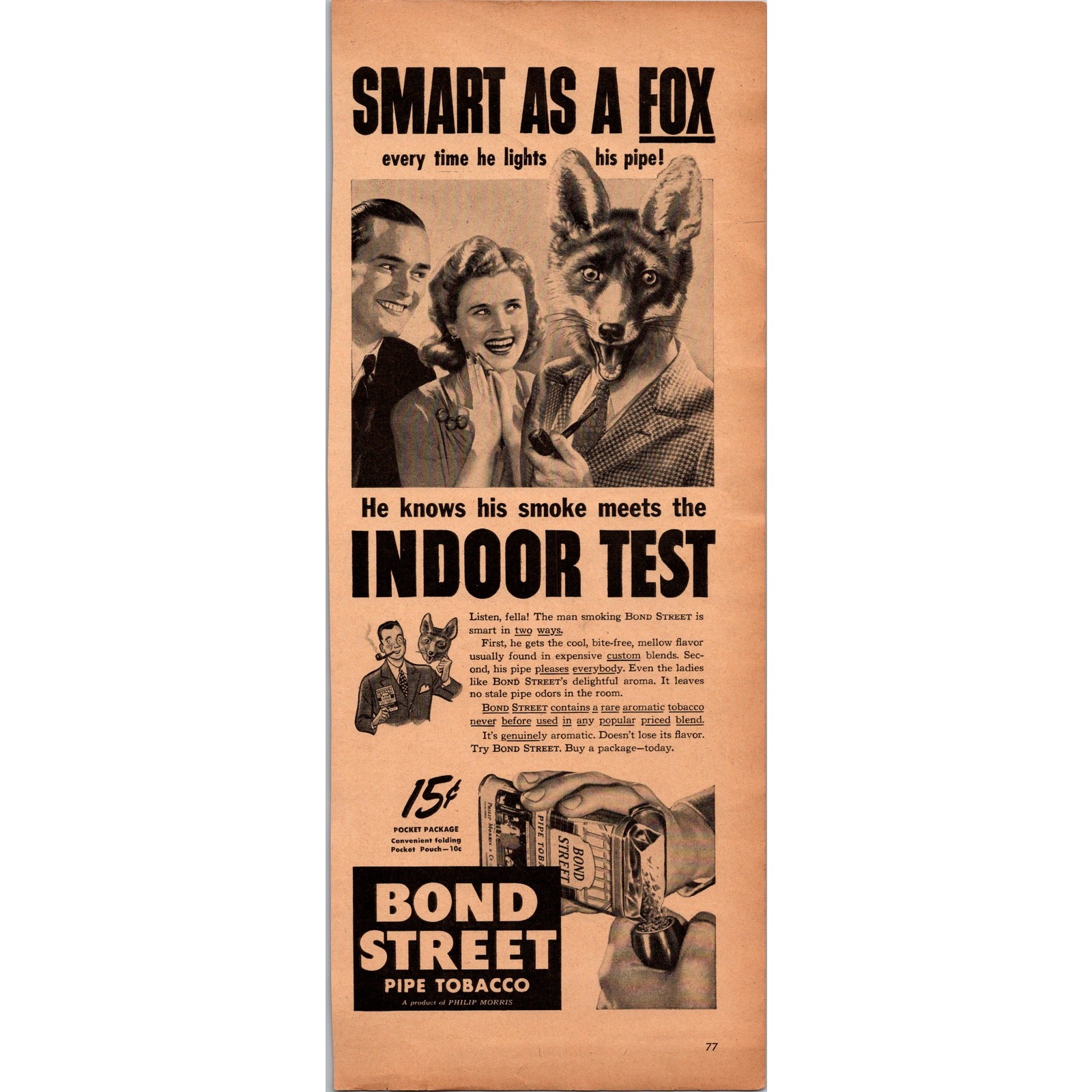 Philip Morris Bond Street Pipe Tobacco 1940s WWII Era Ad SV28-3