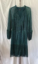 MSK Women's Metallic Teal & Green Dress 1X Sheer Long Sleeves V Neck