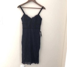 Express Deep Blue lace sleeveless midi dress corset style black detail SZ 0