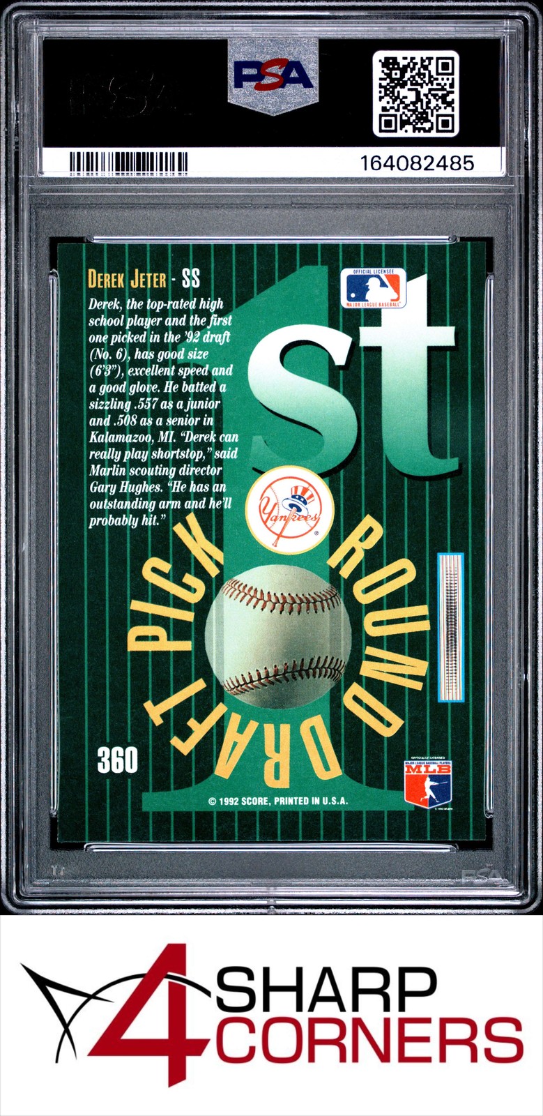 1993 SELECT #360 DEREK JETER RC YANKEES HOF PSA 9 view 2