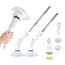 Electric Spin Scrubber Cordless Rechargeable Telescopic Cleaning Brush 6 Replace