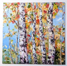 Birches , Aspen Tree ORIGINAL Painting OIL impasto Abstract 10"x 10".